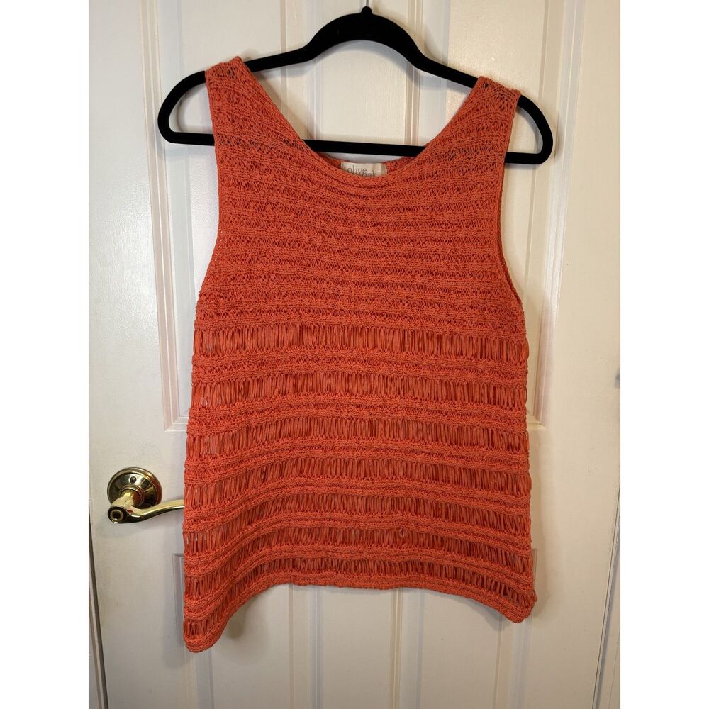 Olive & Oak Coral Orange Open Low Gauge Weave Knit Tank Top Size Medium